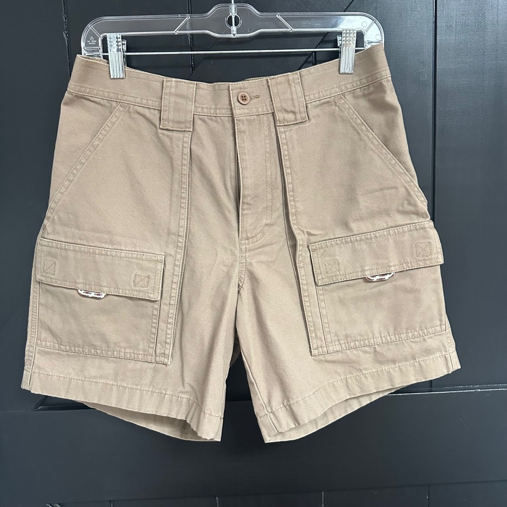 LL Bean Comfort Waist Cargo Shorts Tan Khaki Cotton Canvas Mens 30W Gorpcore